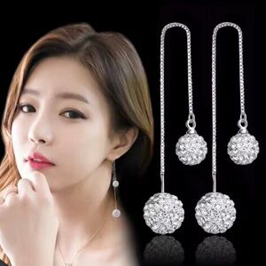 Elegant 925 Silver Drop Earrings. Luxury long earrings. Waterdrop Rhinestone